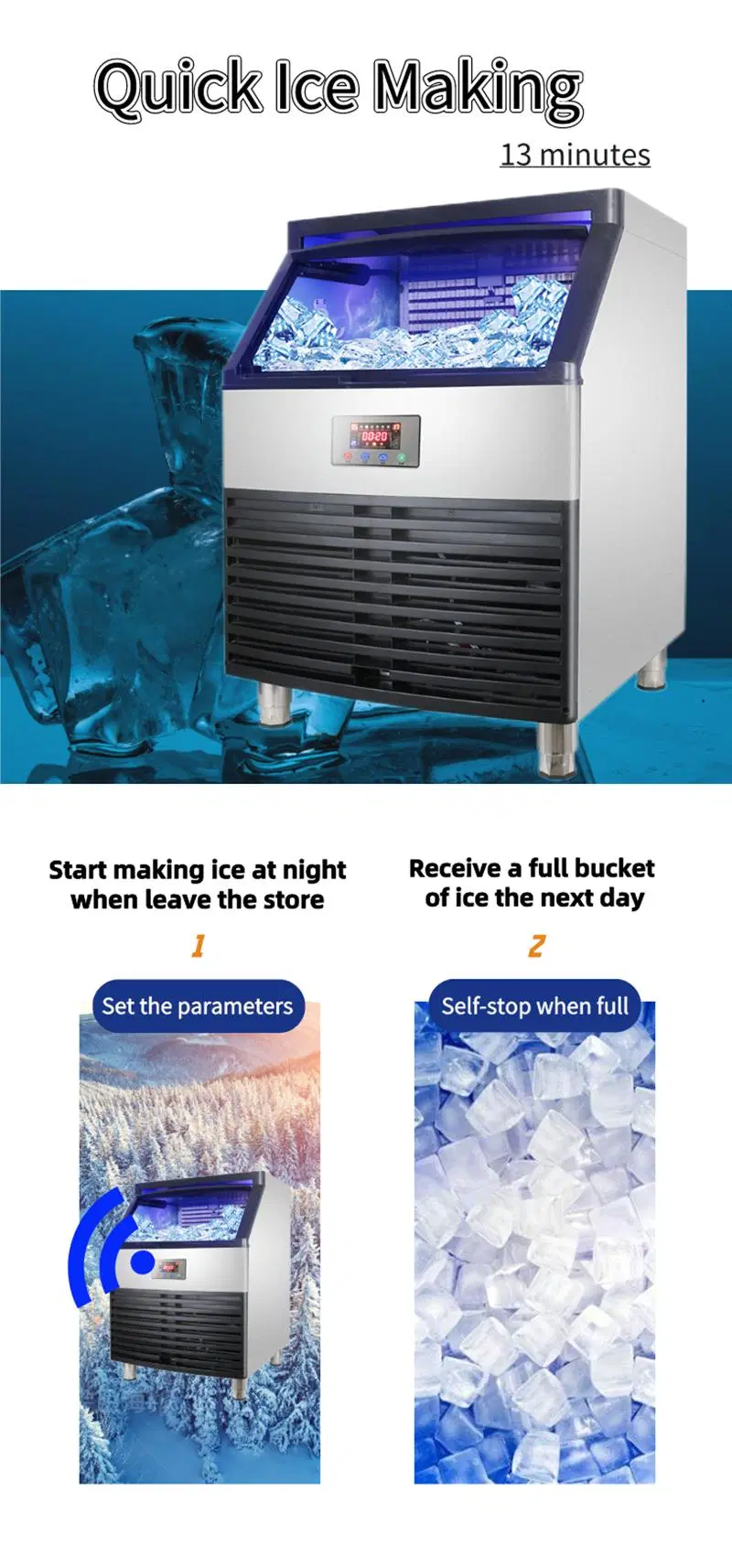 70kgs Ice Making Grt-SD-210p Bar Use Ice Cube Block Storage Ice Maker